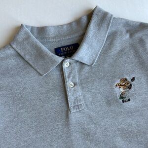 Rare Polo Ralph Lauren Gray Bear Rugby Football Pique Polo Shirt‎ Boys XL New